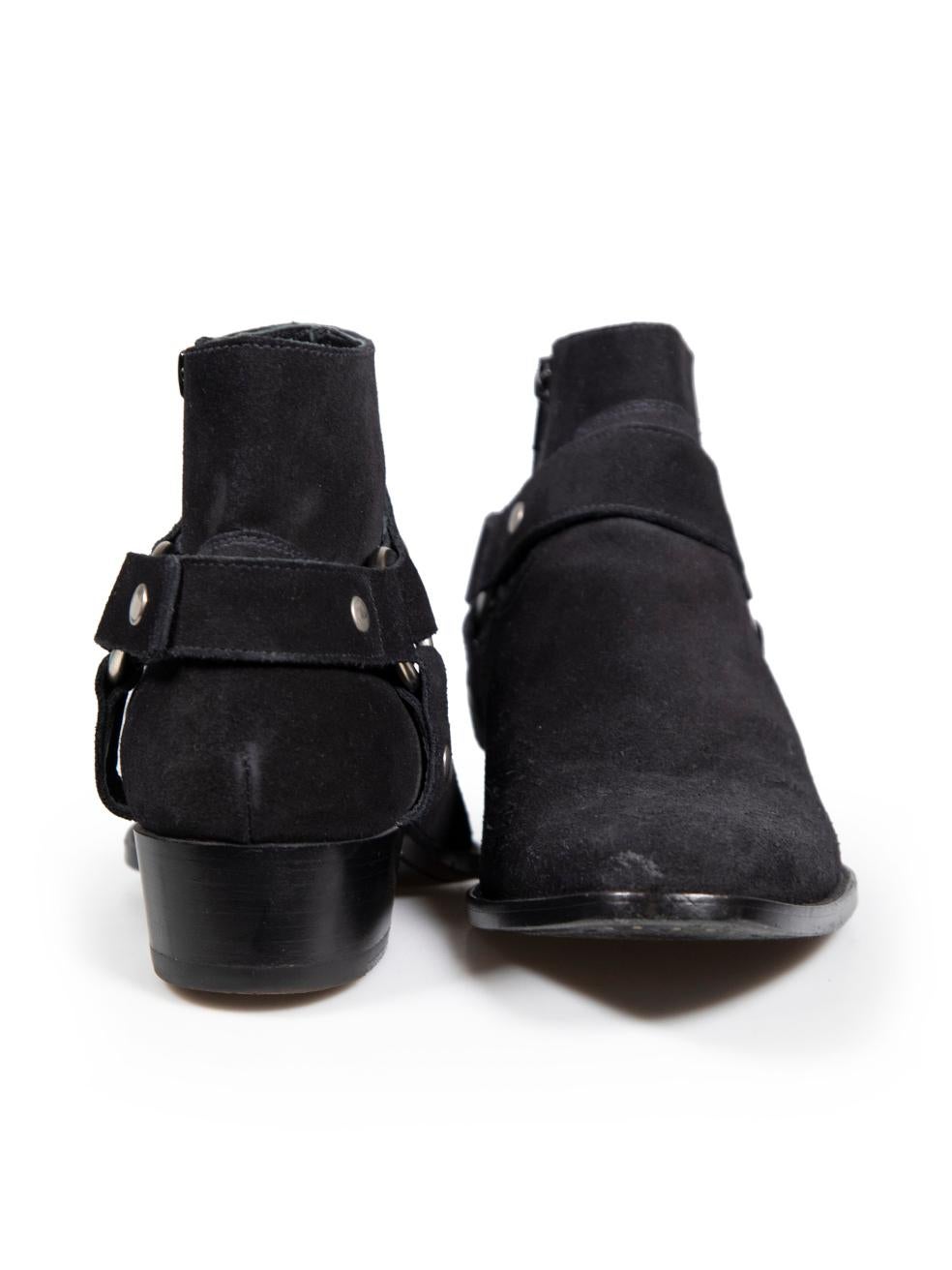 Saint Laurent Black Suede Wyatt Buckled Boots Size IT 40 In Good Condition For Sale In London, GB