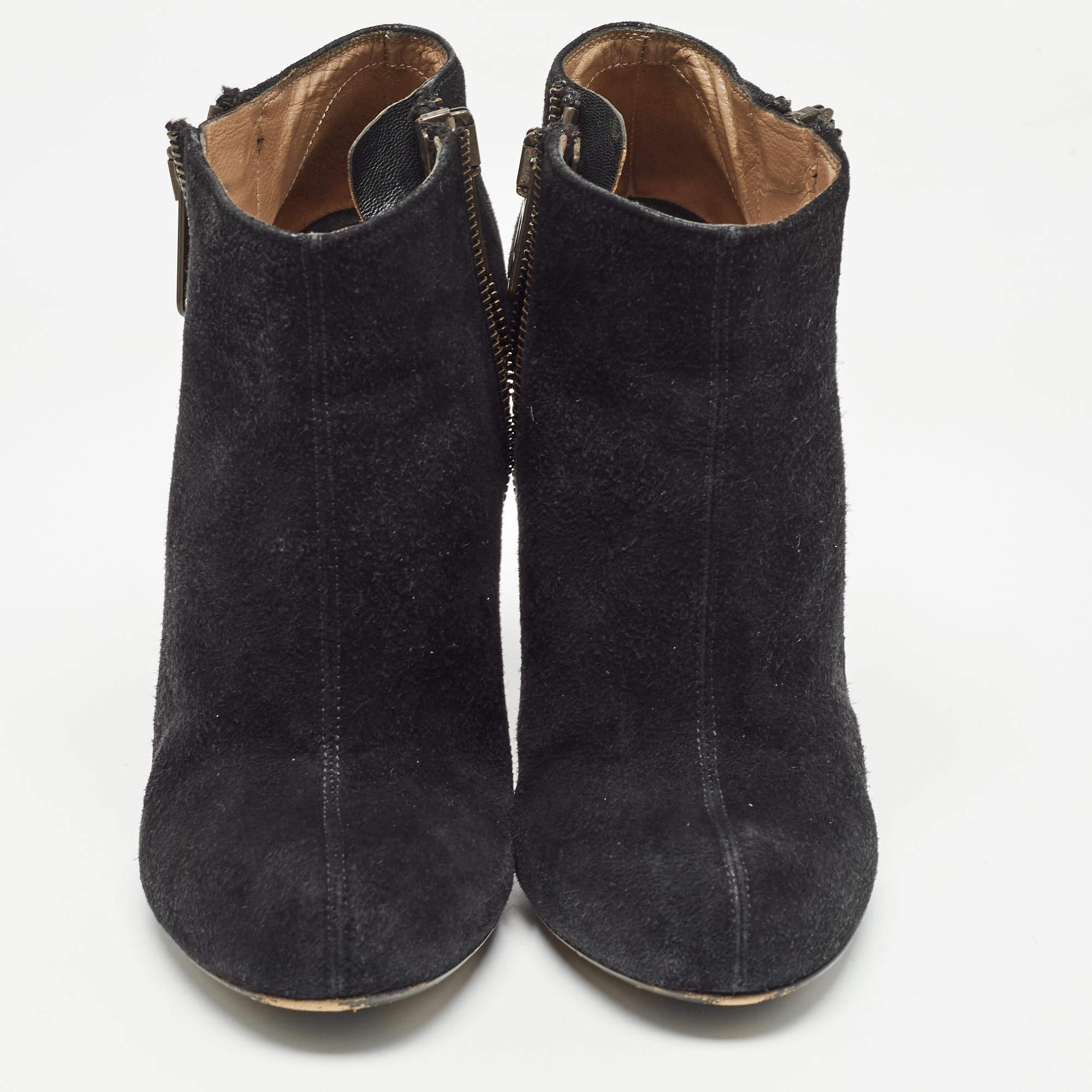 Noir Saint Laurent - Bottines zippées en daim noir - Taille 38 en vente