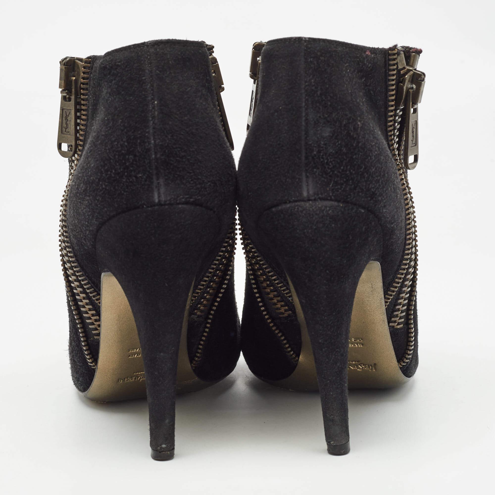 Saint Laurent - Bottines zippées en daim noir - Taille 38 Pour femmes en vente