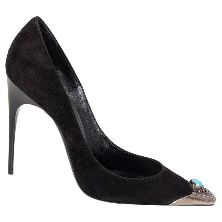 SAINT LAURENT black suede ZOE WESTERN TOE CAP Pumps Shoes 38 at 1stDibs