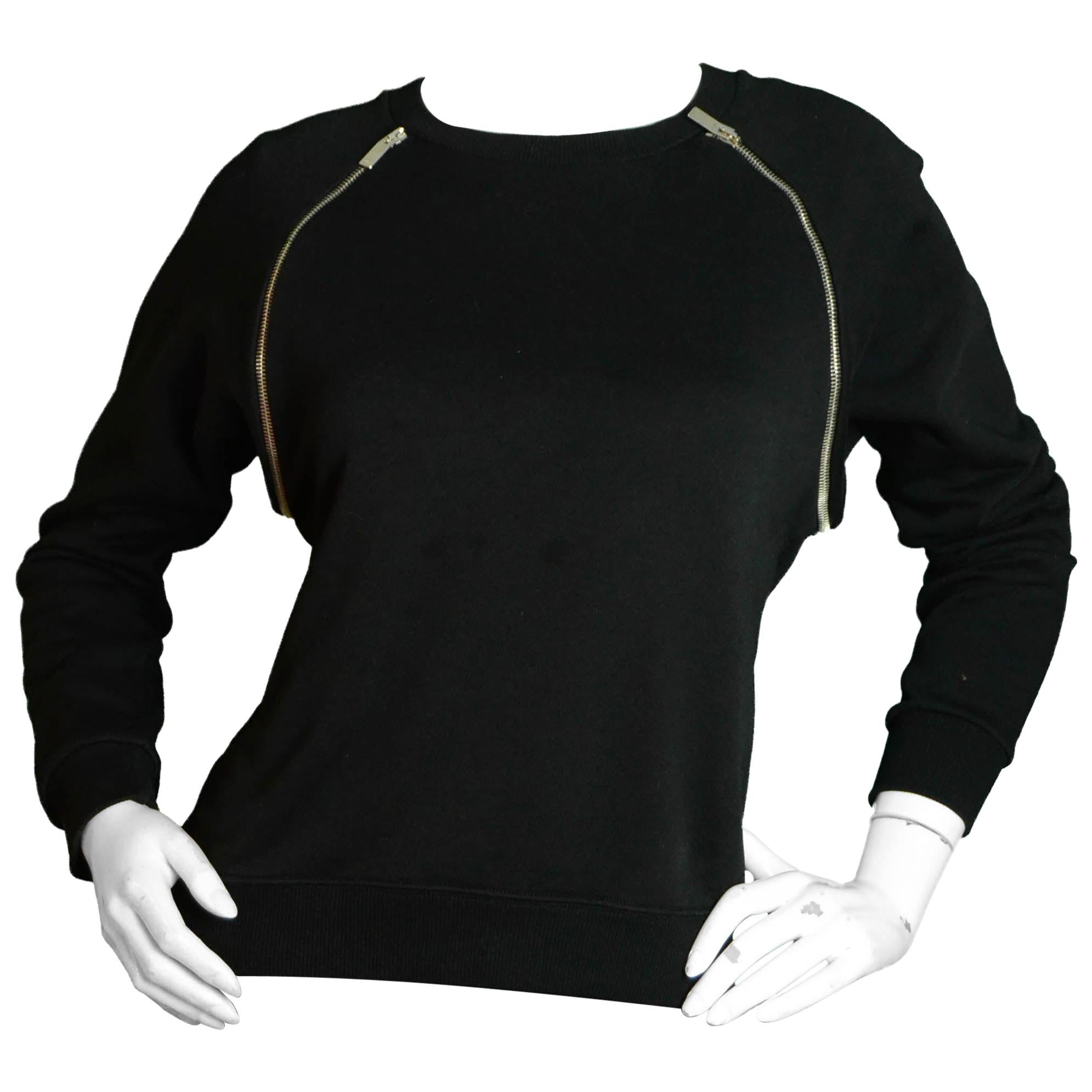 Saint Laurent Black Sweater w/Zipper Accents FR36