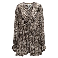 Saint Laurent Black & Tan Silk Leopard Print Mini Dress