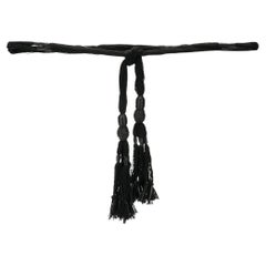 Saint Laurent Black Tassel Knot Cotton & Leather Rope Belt w/ YSL Charm Size 85