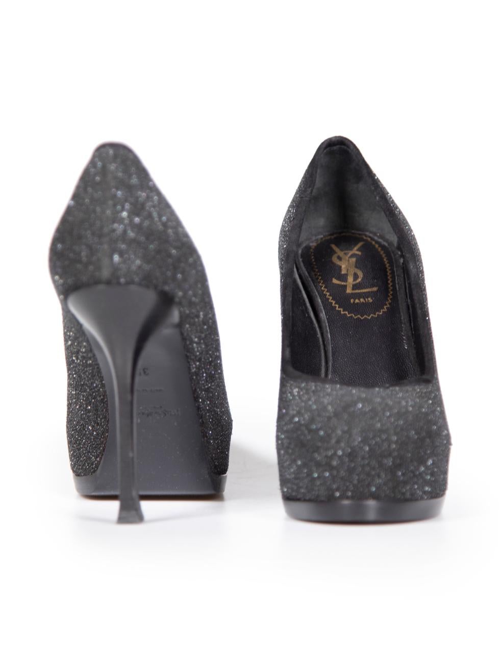 Saint Laurent Black Textured Glitter Pumps Size IT 35 In Good Condition For Sale In London, GB