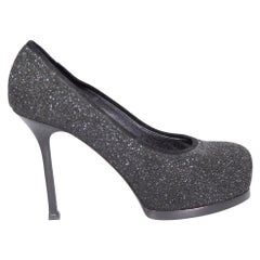 Saint Laurent Black Textured Glitter Pumps Size IT 35