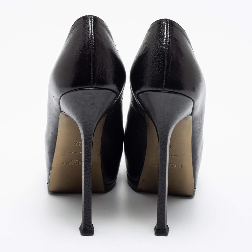Saint Laurent Black Textured Leather Tribtoo Platform Pumps Size 37 1