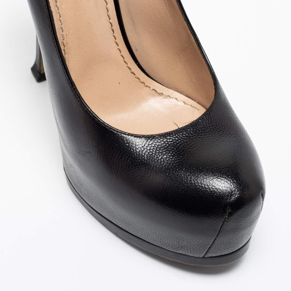 Saint Laurent Black Textured Leather Tribtoo Platform Pumps Size 37 3