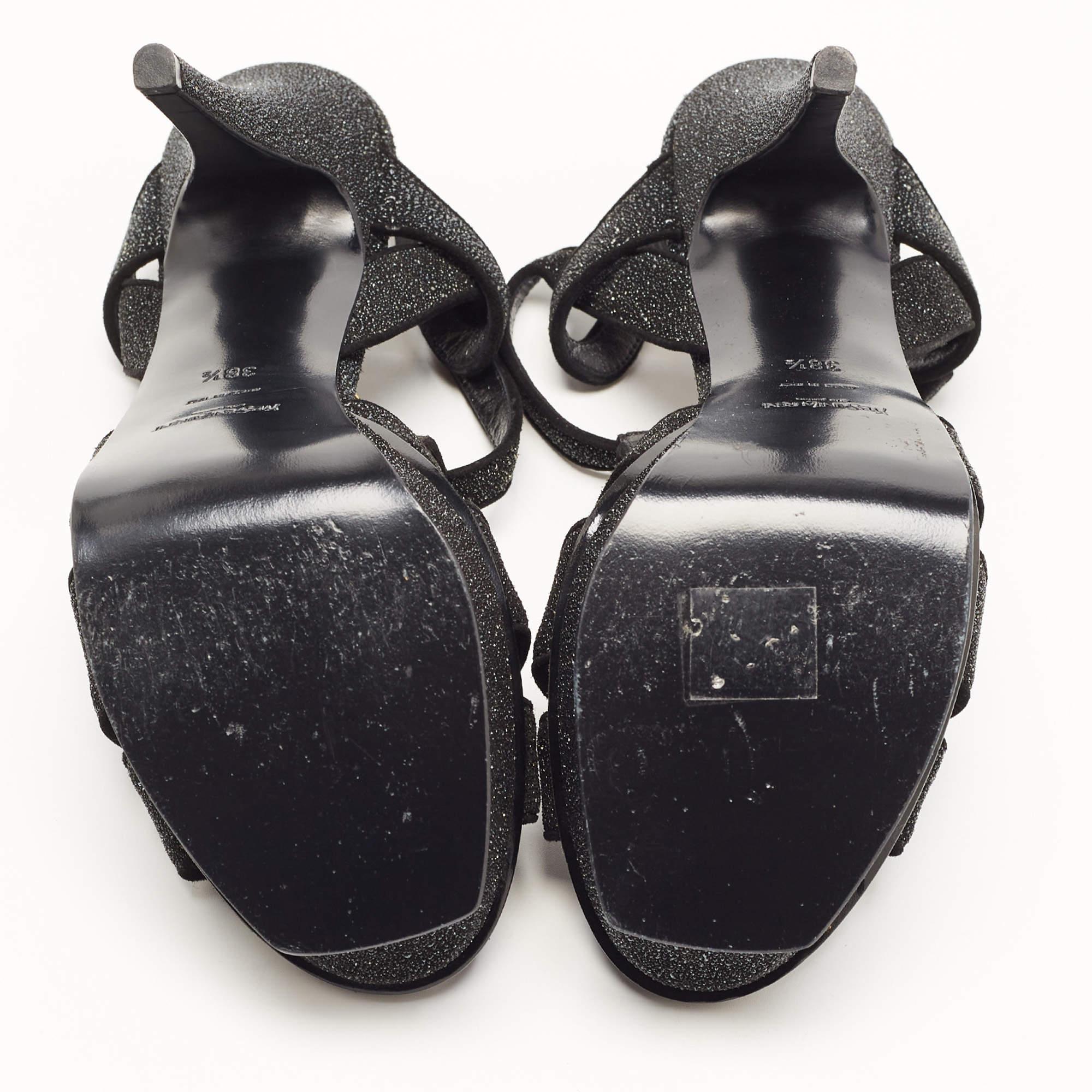Saint Laurent Sandales Tribute en daim texturé noir Taille 38.5 Unisexe en vente