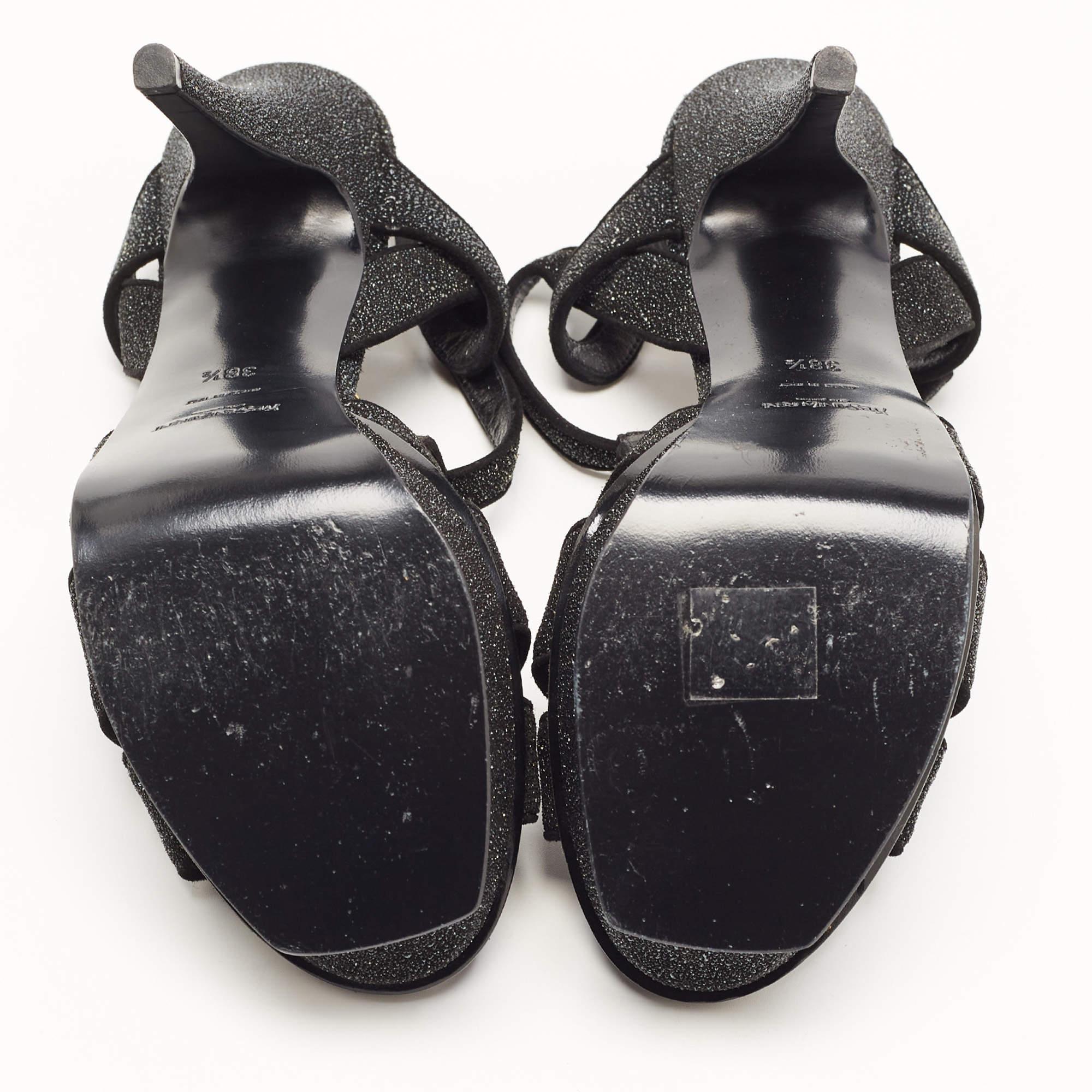 Saint Laurent Black Textured Suede Tribute Sandals Size 38.5 For Sale 3