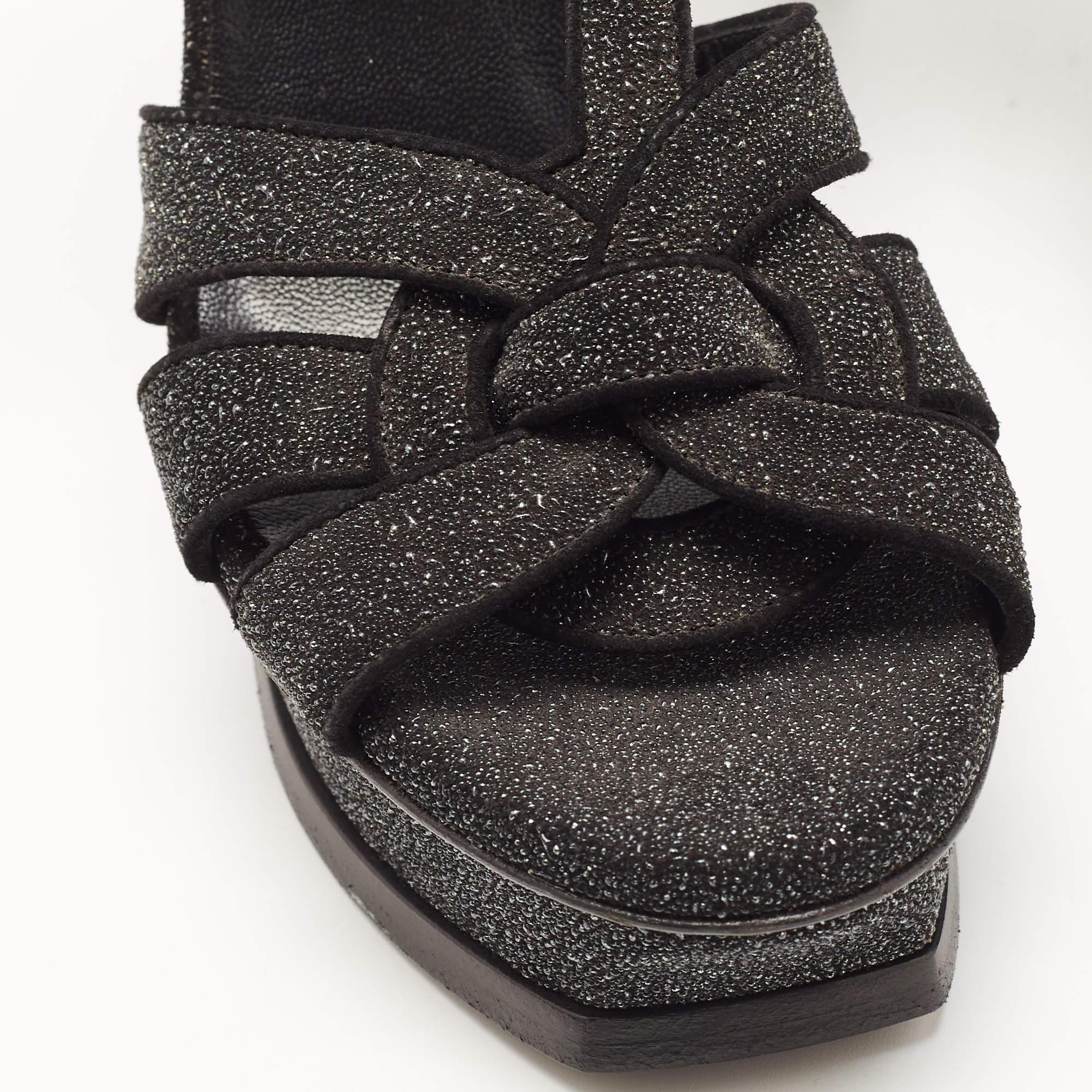 Saint Laurent Sandales Tribute en daim texturé noir Taille 38.5 en vente 2