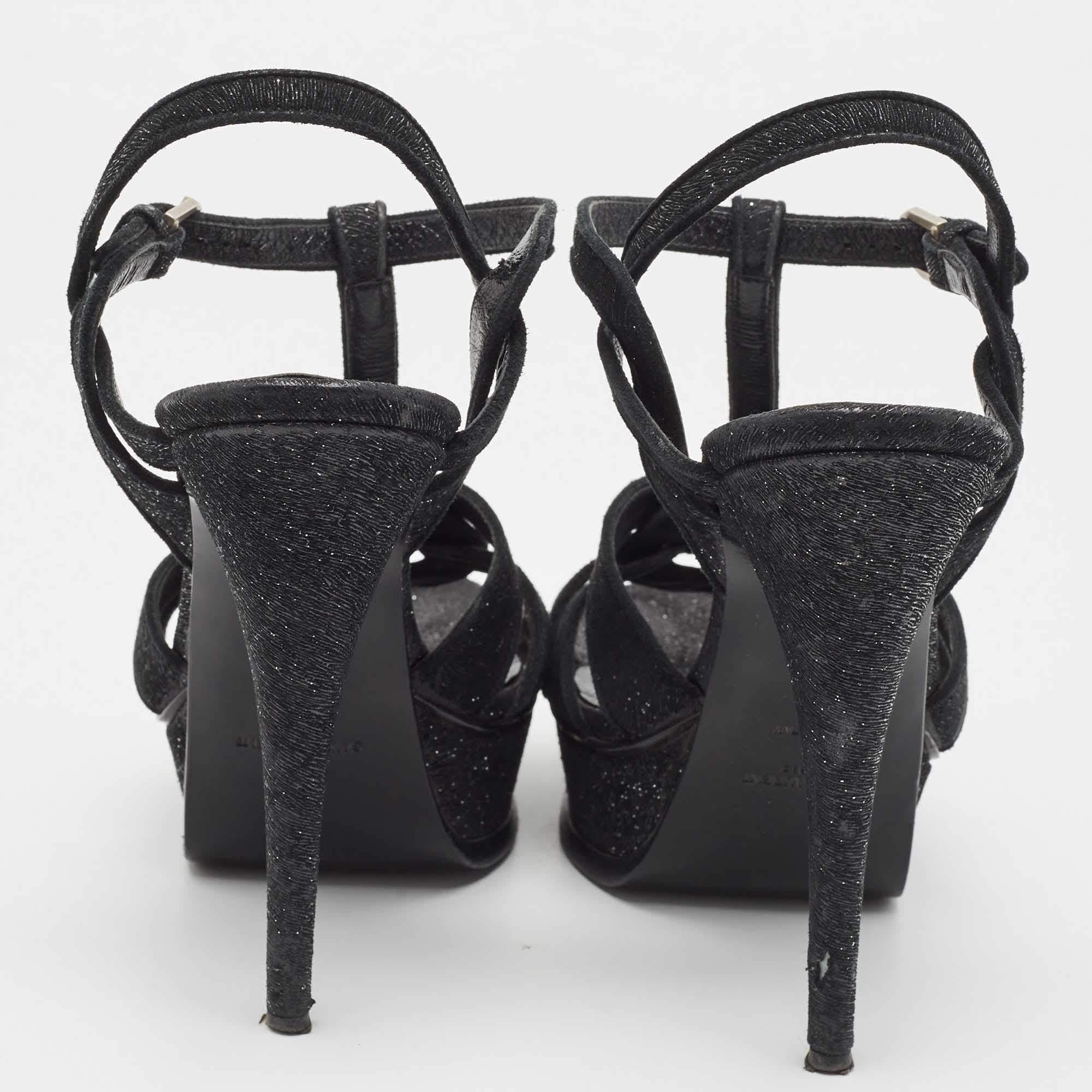 Saint Laurent Black Textured Suede Tribute Sandals Size 39 For Sale 1