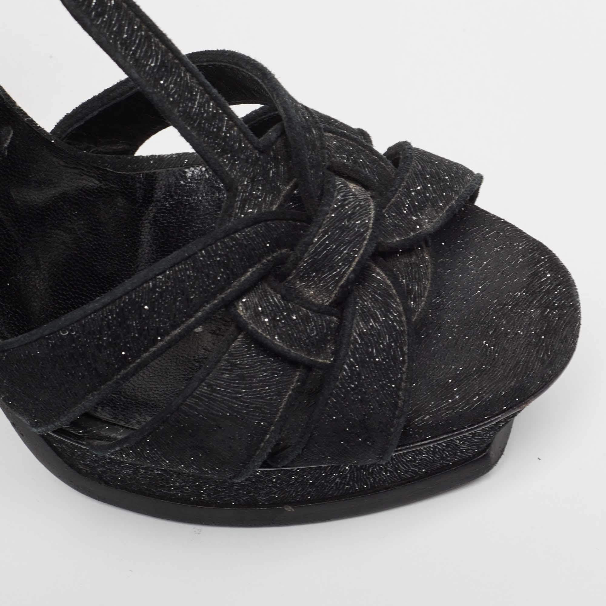 Saint Laurent Black Textured Suede Tribute Sandals Size 39 For Sale 3