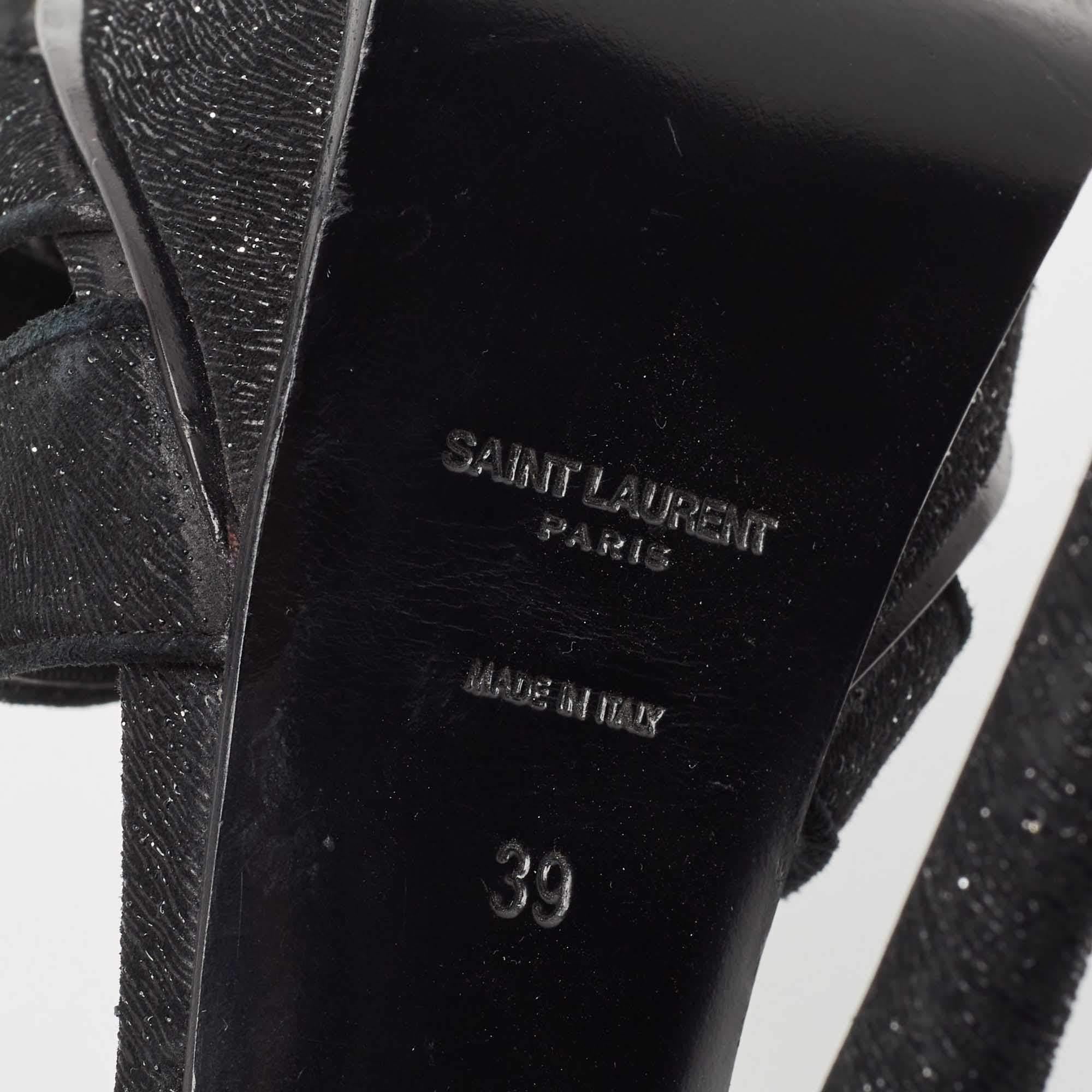 Saint Laurent Black Textured Suede Tribute Sandals Size 39 For Sale 4
