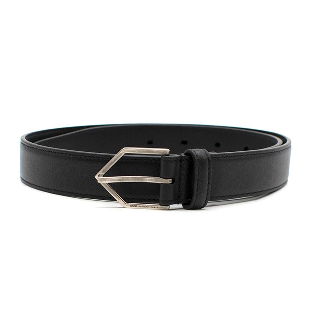 Women's Saint Laurent Black Triangle Buckle Leather Belt