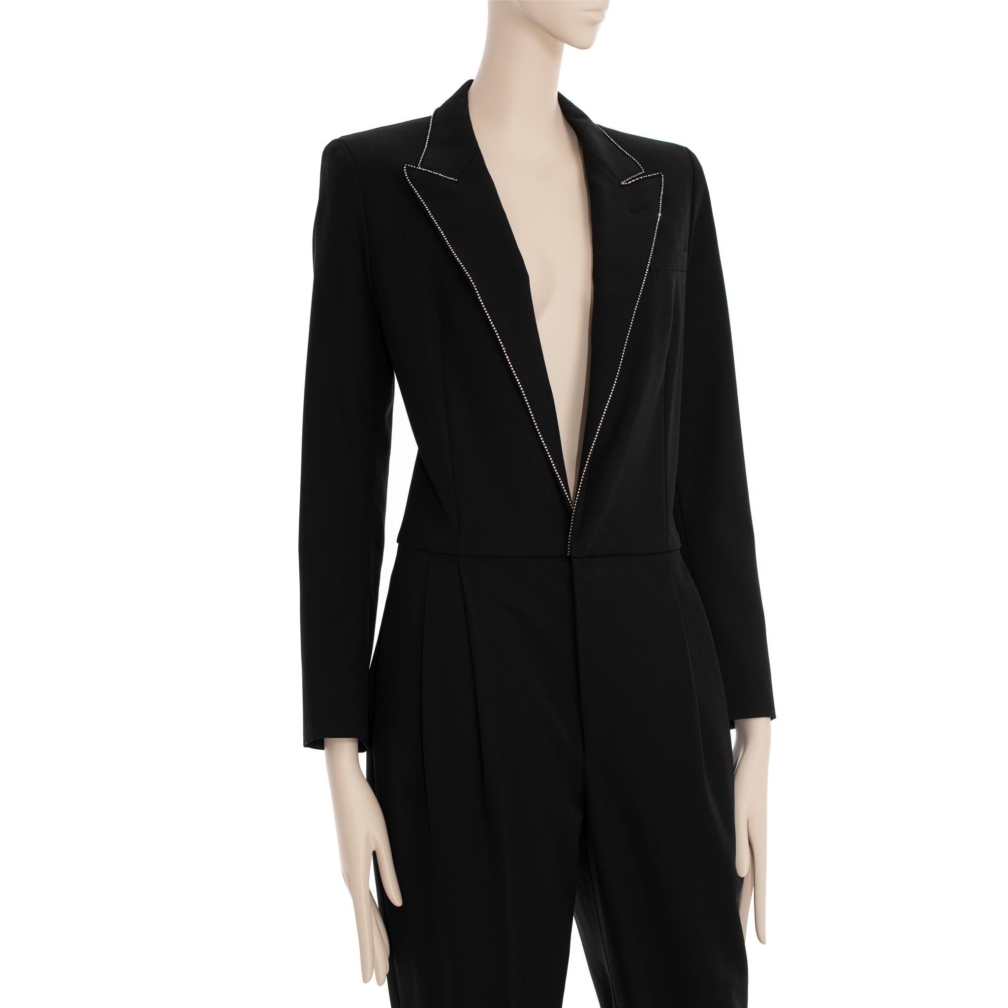 Saint Laurent Black Tuxedo Jumpsuit With Crystals 38 FR In New Condition For Sale In DOUBLE BAY, NSW