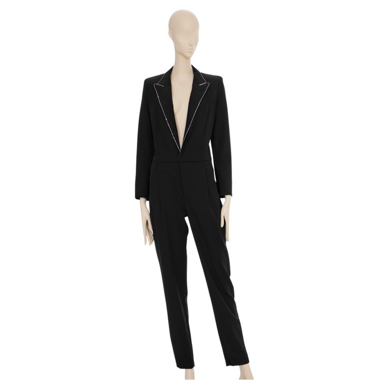 Saint Laurent Black Tuxedo Jumpsuit With Crystals 38 FR For Sale at 1stDibs