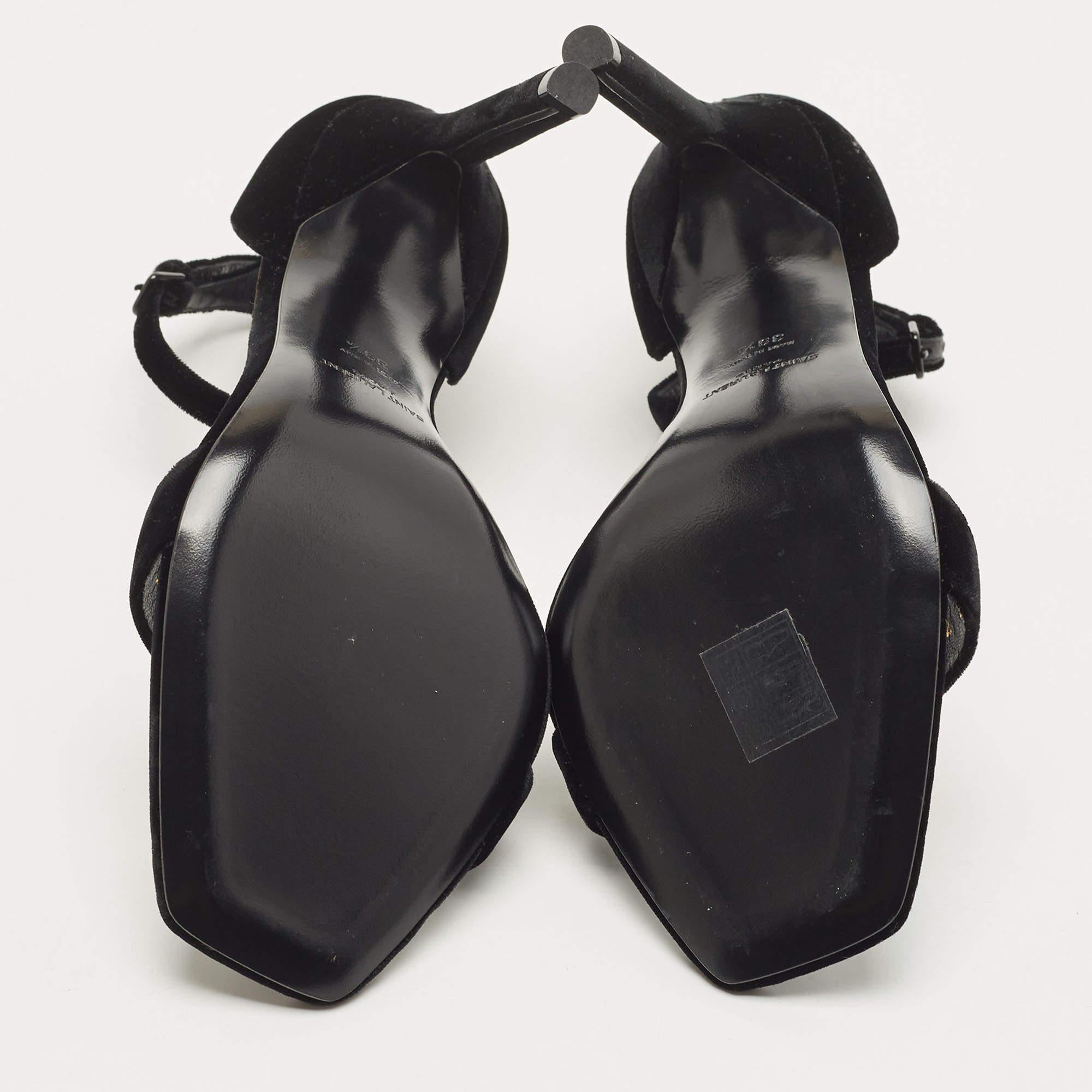 Saint Laurent Black Velvet Amber Ankle Strap Sandals Size 39.5 1