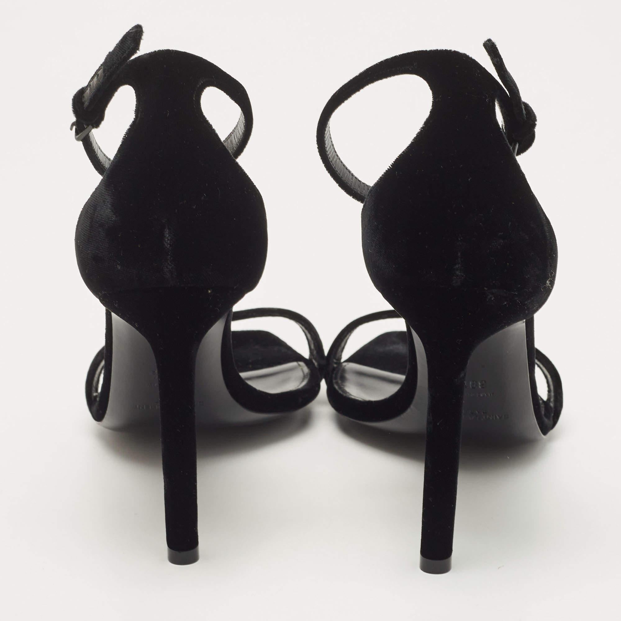 Saint Laurent Black Velvet Amber Ankle Strap Sandals Size 39.5 2