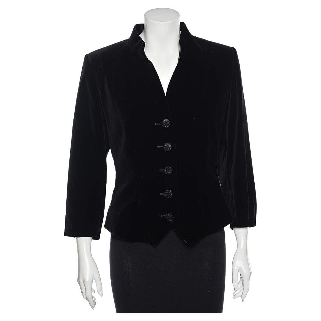 Saint Laurent Black Velvet Button Front Jacket L For Sale