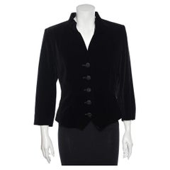 Saint Laurent Schwarze Samtjacke mit Knopfleiste an der Vorderseite L