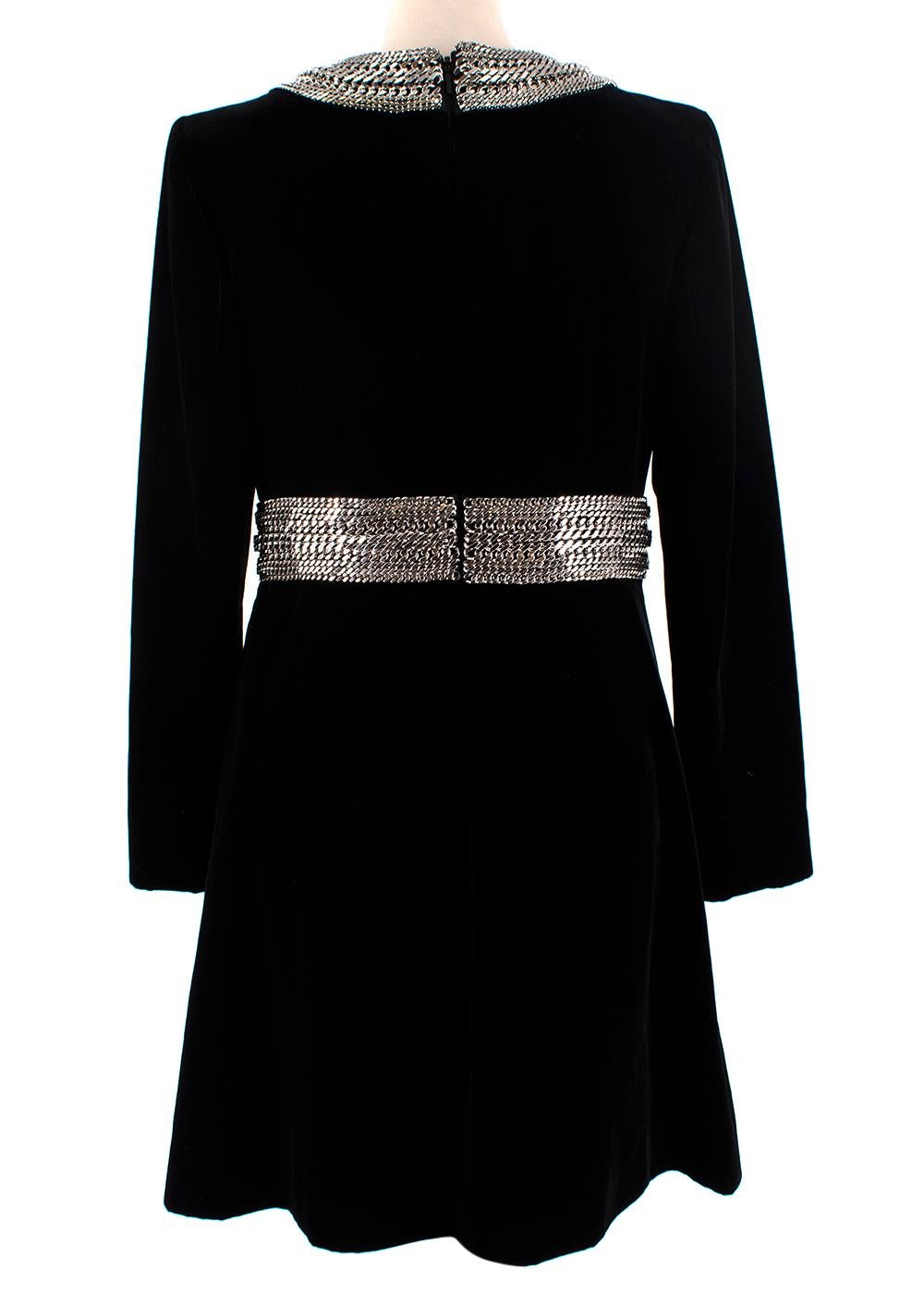 Saint Laurent Black Velvet Chain Trim Mini Dress - US Size 8 In Excellent Condition For Sale In London, GB
