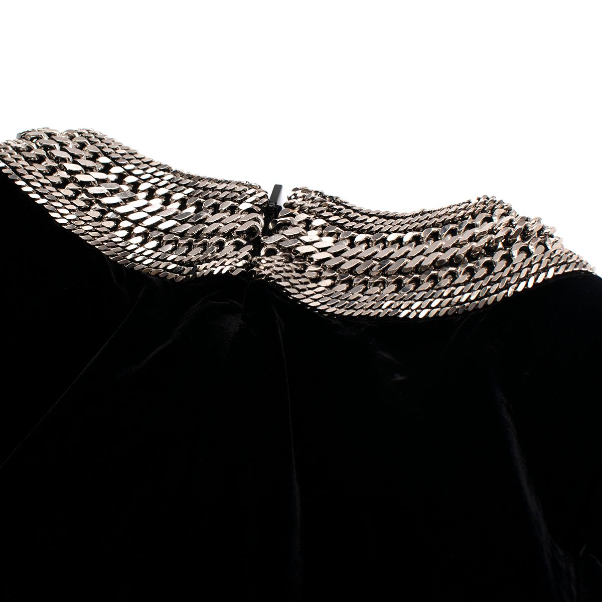 Saint Laurent Black Velvet Chain Trim Mini Dress - US Size 8 For Sale 1