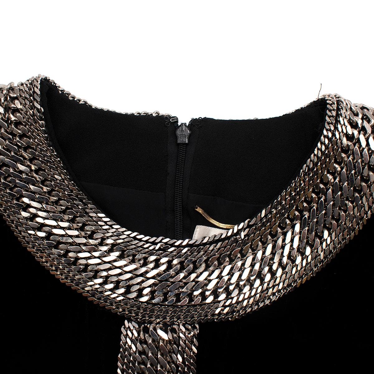 Saint Laurent Black Velvet Chain Trim Mini Dress - US Size 8 For Sale 2