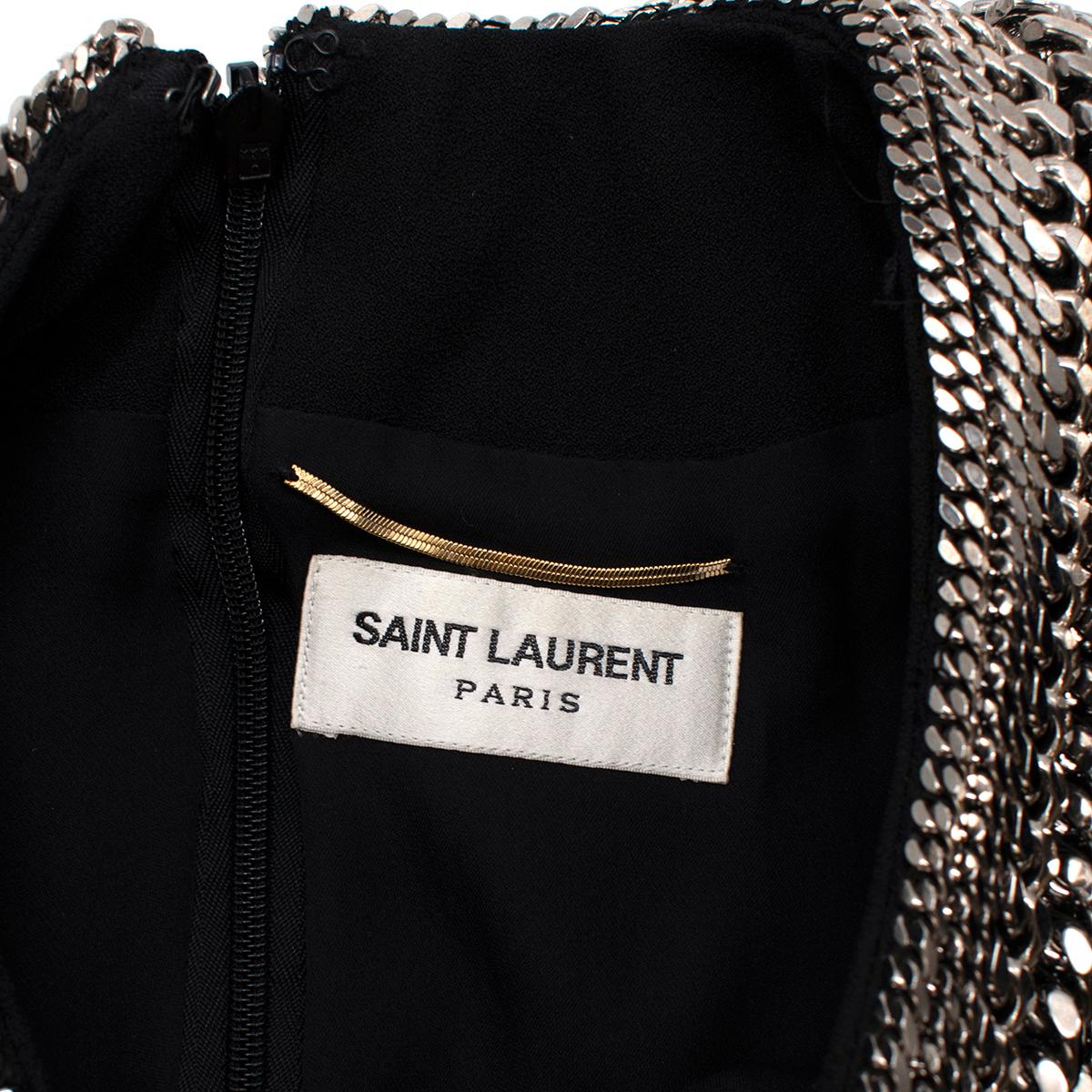 Saint Laurent Black Velvet Chain Trim Mini Dress - US Size 8 For Sale 3