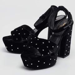 Saint Laurent Black Velvet Farrah Platform Ankle Strap Sandals Size 38