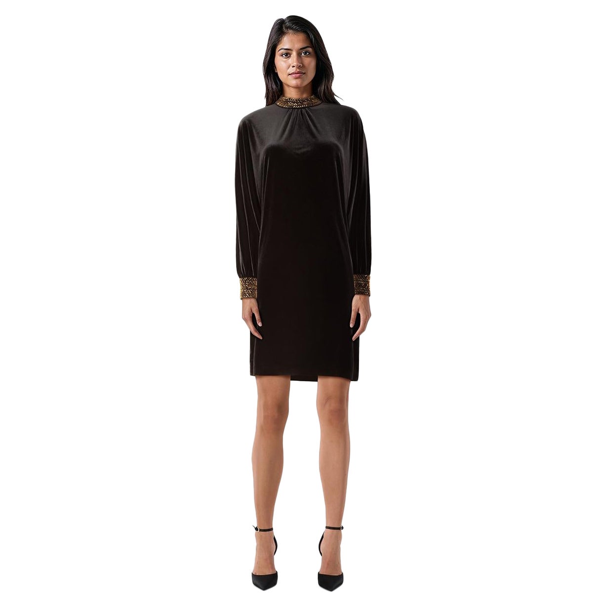 Saint Laurent Robe en velours noir et perles d
or Taille M