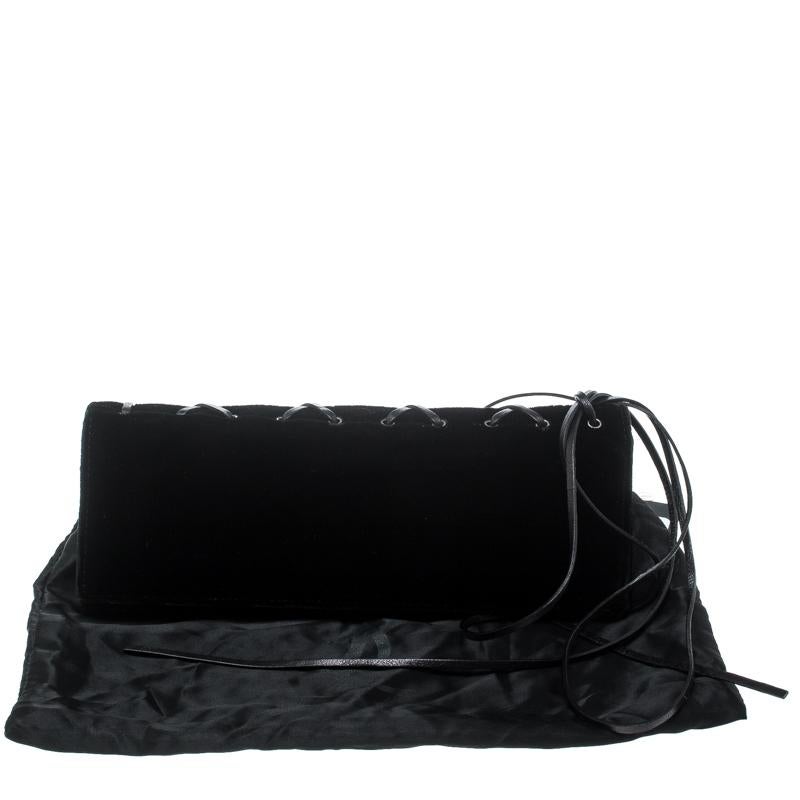 Saint Laurent Black Velvet Lace Up Clutch 7