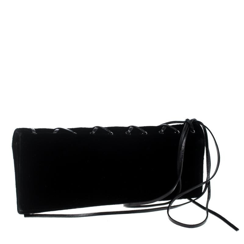 Women's Saint Laurent Black Velvet Lace Up Clutch