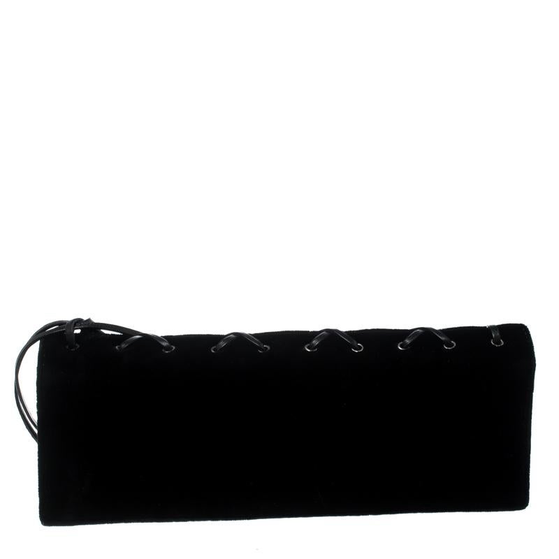 Women's Saint Laurent Black Velvet Lace Up Clutch