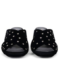 SAINT LAURENT black velvet LOU LOU 70 STAR STUDDED Sandals Shoes 37