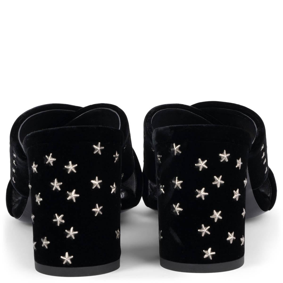 SAINT LAURENT black velvet LOU LOU 70 STAR STUDDED Sandals Shoes 37 In Excellent Condition For Sale In Zürich, CH