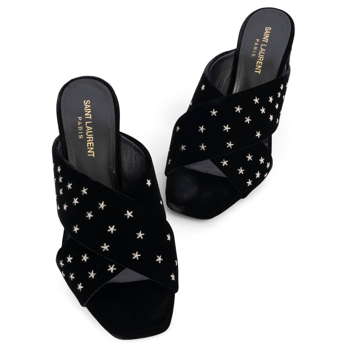 SAINT LAURENT Schwarze Samt-Sandalen LOU 70 STAR STUDDED Schuhe 37 im Angebot 2