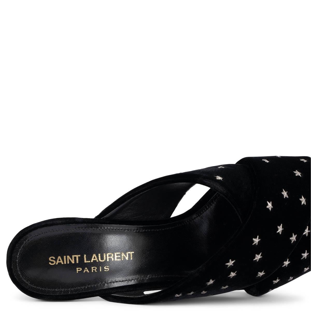 SAINT LAURENT black velvet LOU LOU 70 STAR STUDDED Sandals Shoes 37 For Sale 2
