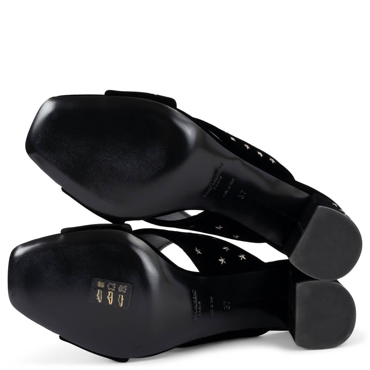 SAINT LAURENT black velvet LOU LOU 70 STAR STUDDED Sandals Shoes 37 For Sale 3