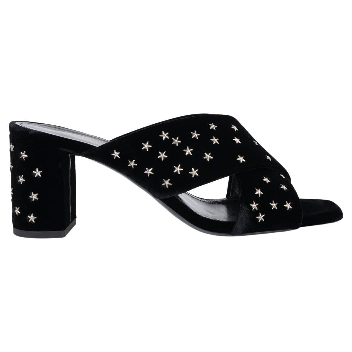 SAINT LAURENT Schwarze Samt-Sandalen LOU 70 STAR STUDDED Schuhe 37 im Angebot