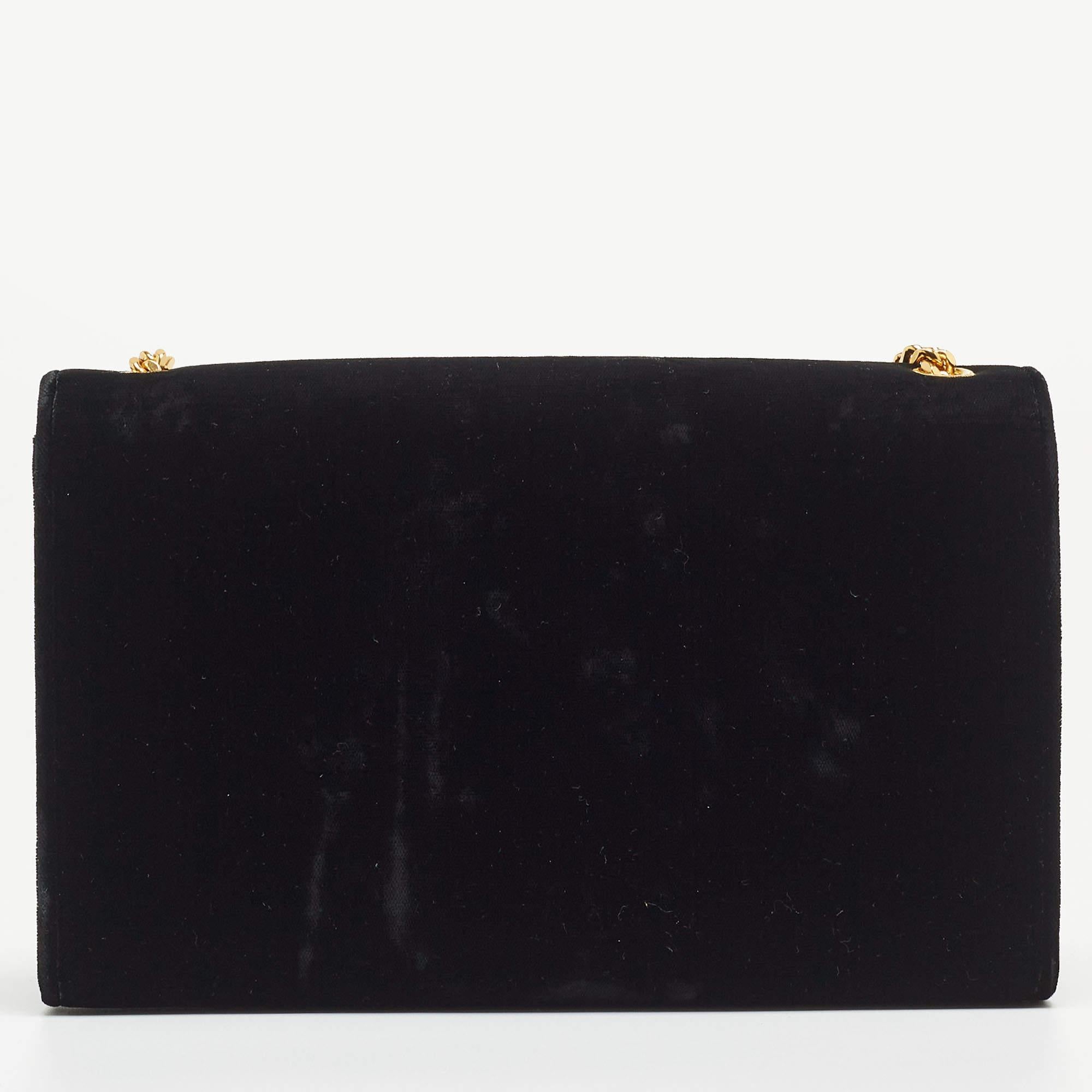 Saint Laurent Black Velvet Monogram Kate Tassel Chain Bag 8