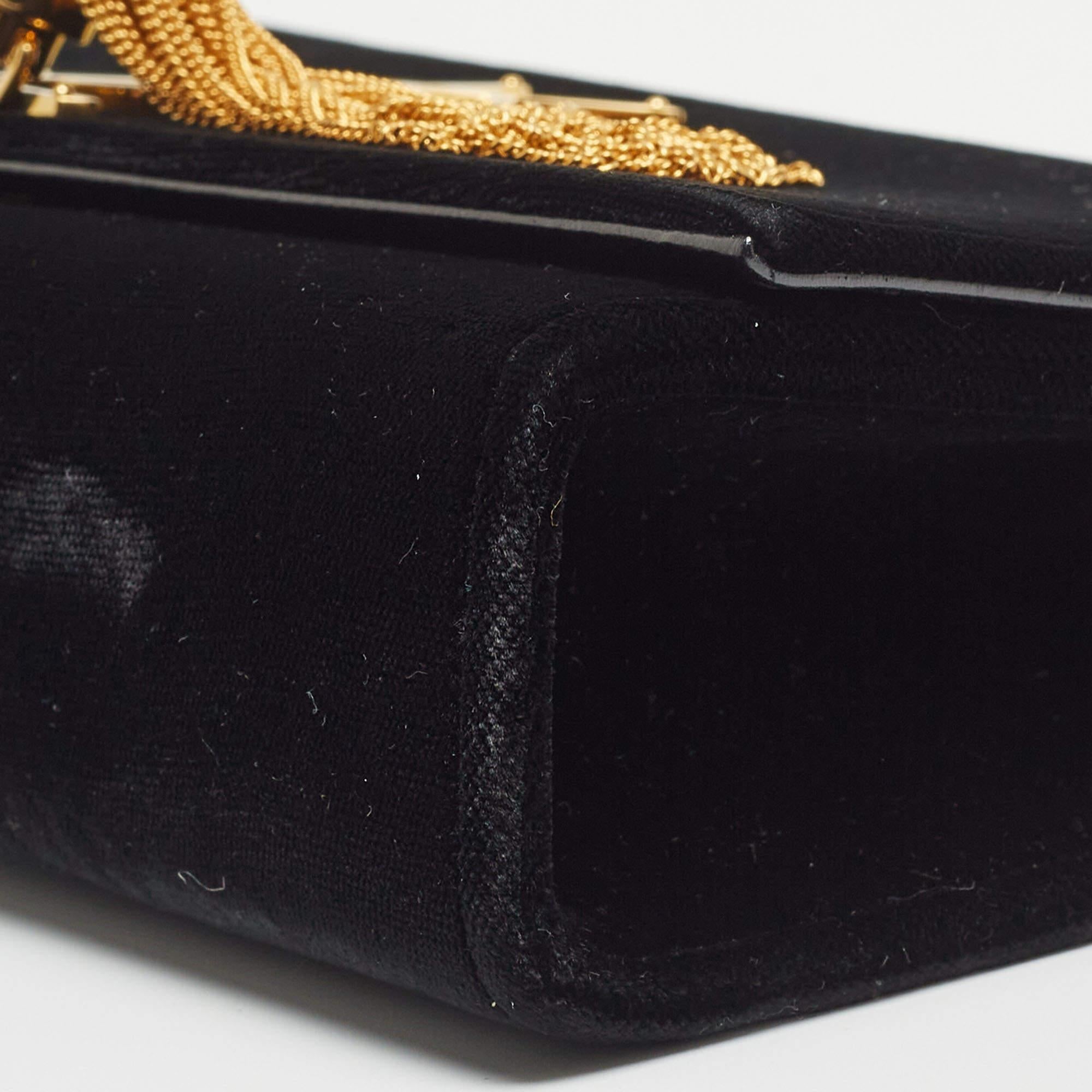 Saint Laurent Black Velvet Monogram Kate Tassel Chain Bag 1