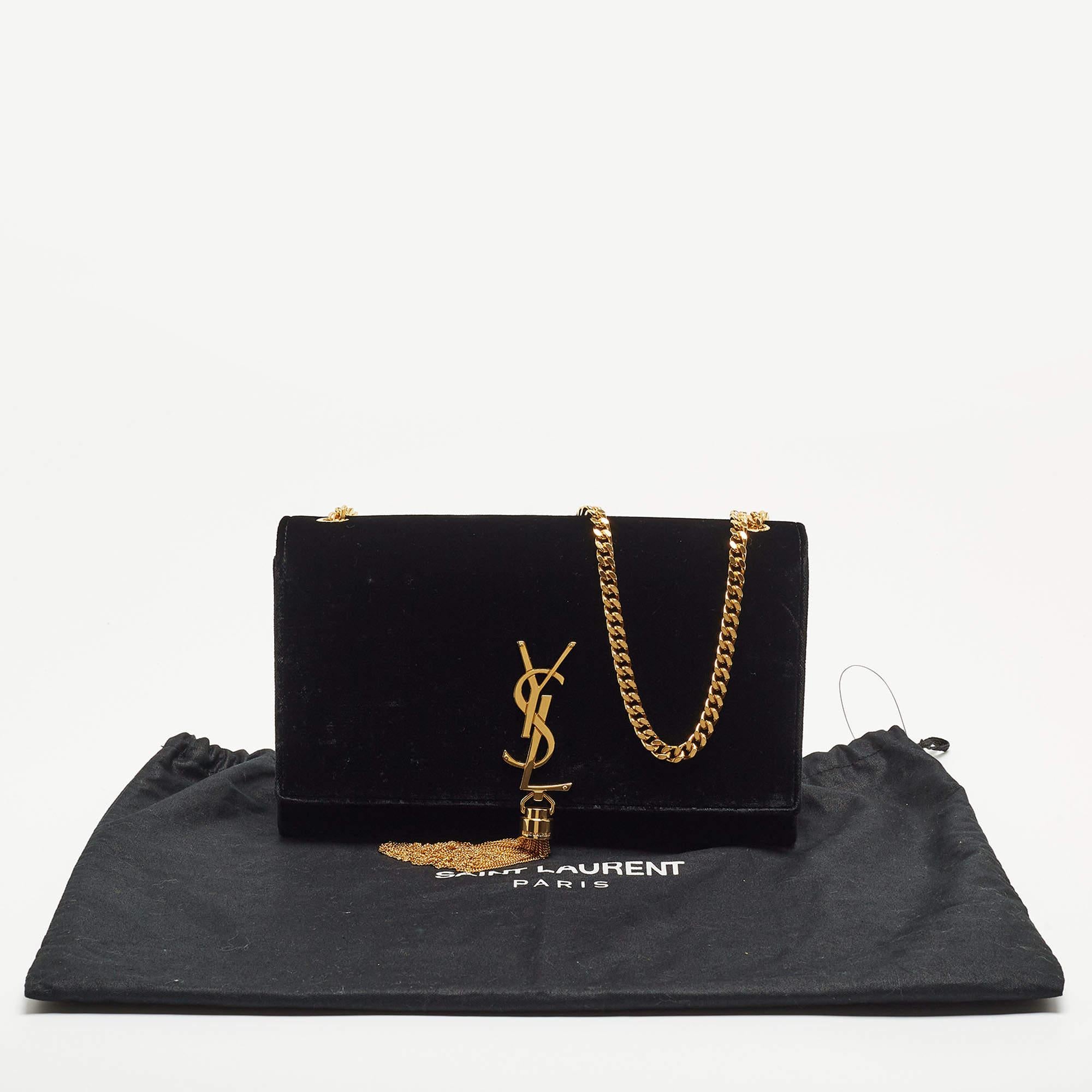 Saint Laurent Black Velvet Monogram Kate Tassel Chain Bag 4