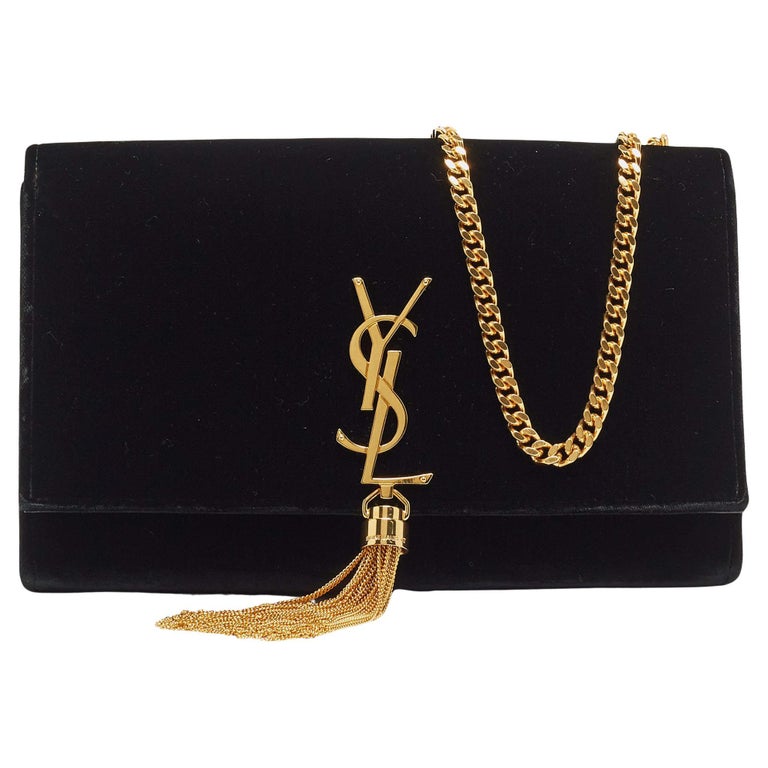 Saint Laurent Black Velvet Monogram Kate Tassel Chain Bag at 1stDibs