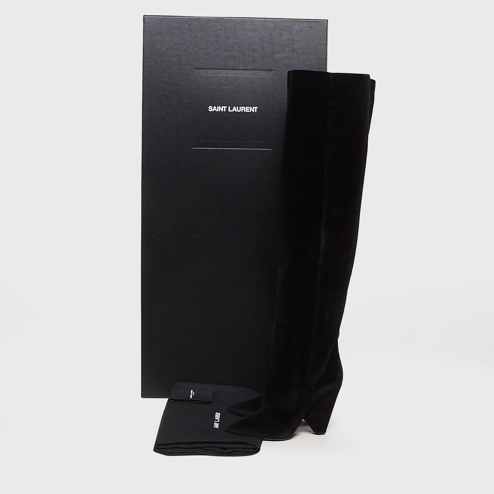 Saint Laurent Black Velvet Niki Over The Knee Boots Size 40 For Sale 7