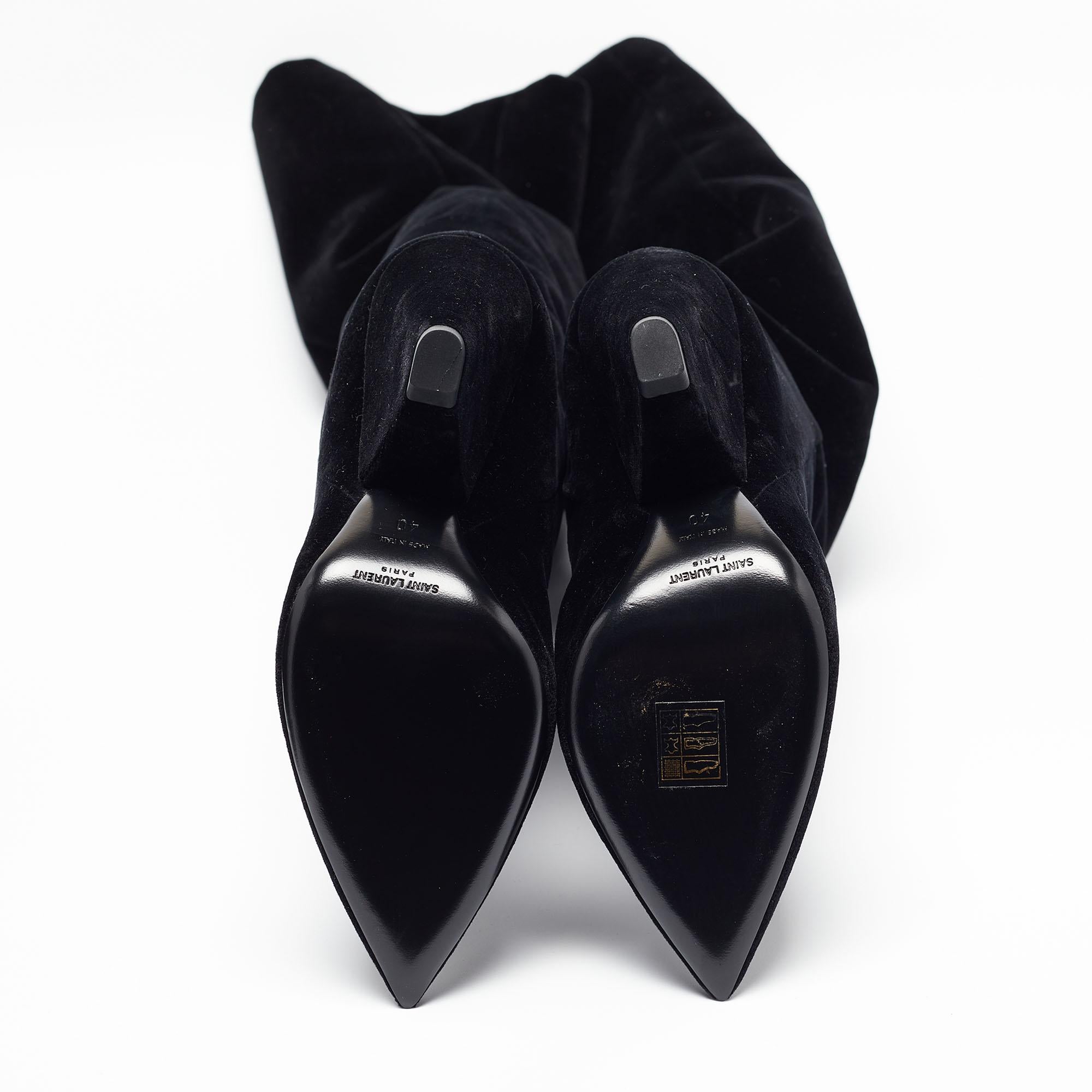 Saint Laurent Black Velvet Niki Over The Knee Boots Size 40 For Sale 4