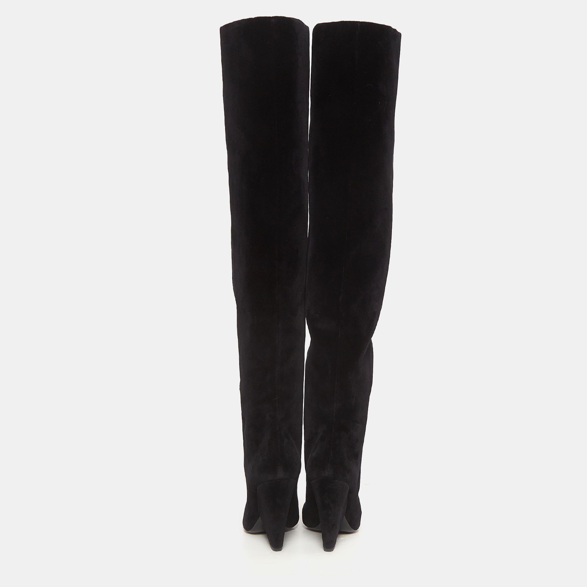 Saint Laurent Black Velvet Niki Over The Knee Boots Size 40 For Sale 5