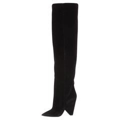 Saint Laurent Niki Overknee-Stiefel aus schwarzem Samt Größe 40