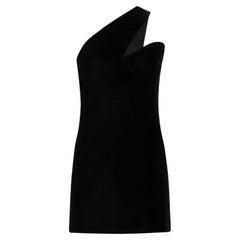 Saint Laurent Black Velvet One Shoulder Asymmetrical Fitted Mini Dress Size 36