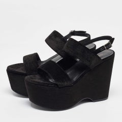 Saint Laurent Black Velvet Platform Wedge Sandals Size 38