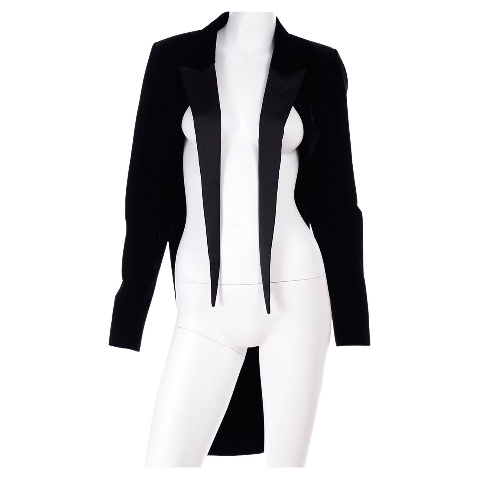 Saint Laurent Black Velvet & Satin Tuxedo Jacket With Tails & Flyaway Panels For Sale